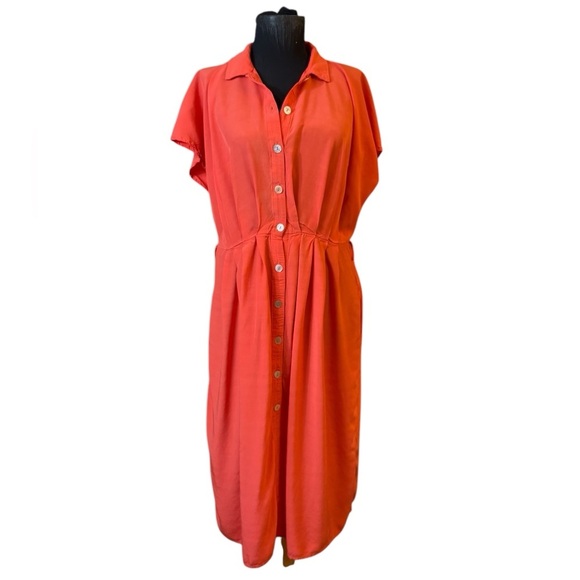 Corey Lynn Calter Anthropologie Pink and Orange Buttoned Midi Dress - Picture 3 of 15
